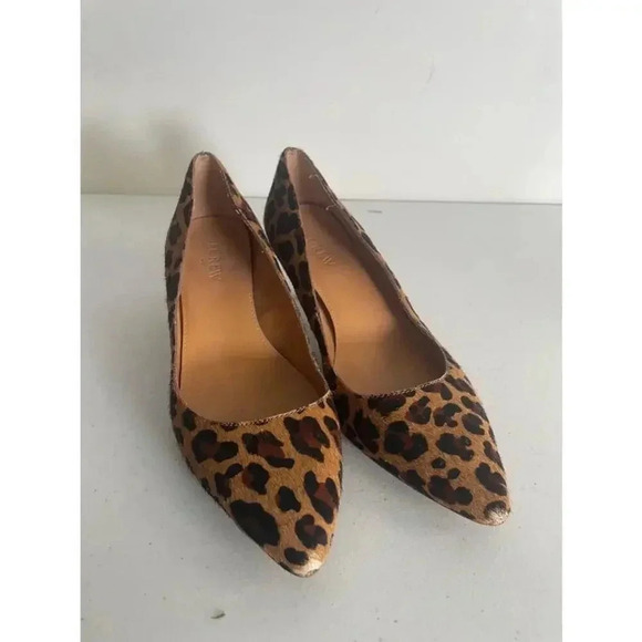 Women's J.Crew Leopard Print Heels Calf fur Size 6.5 GUC! - Picture 1 of 13